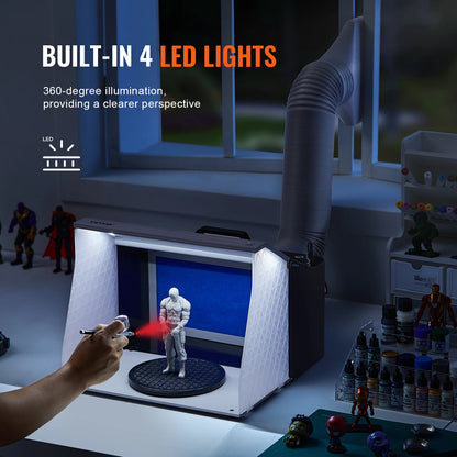 Airbrush Spray Booth Portable Hobby  Kit with 4 LED Light Powerful Dual Exhaust Fans