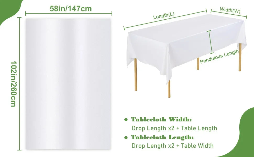 6Pcs Wrinkle Resistant Washable Polyester Table Cover ,White