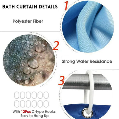 4pcs Set Doormat Shower Curtain with Non-Slip Rugs Toilet Seat Cover Bath Carpet Durable Waterproof