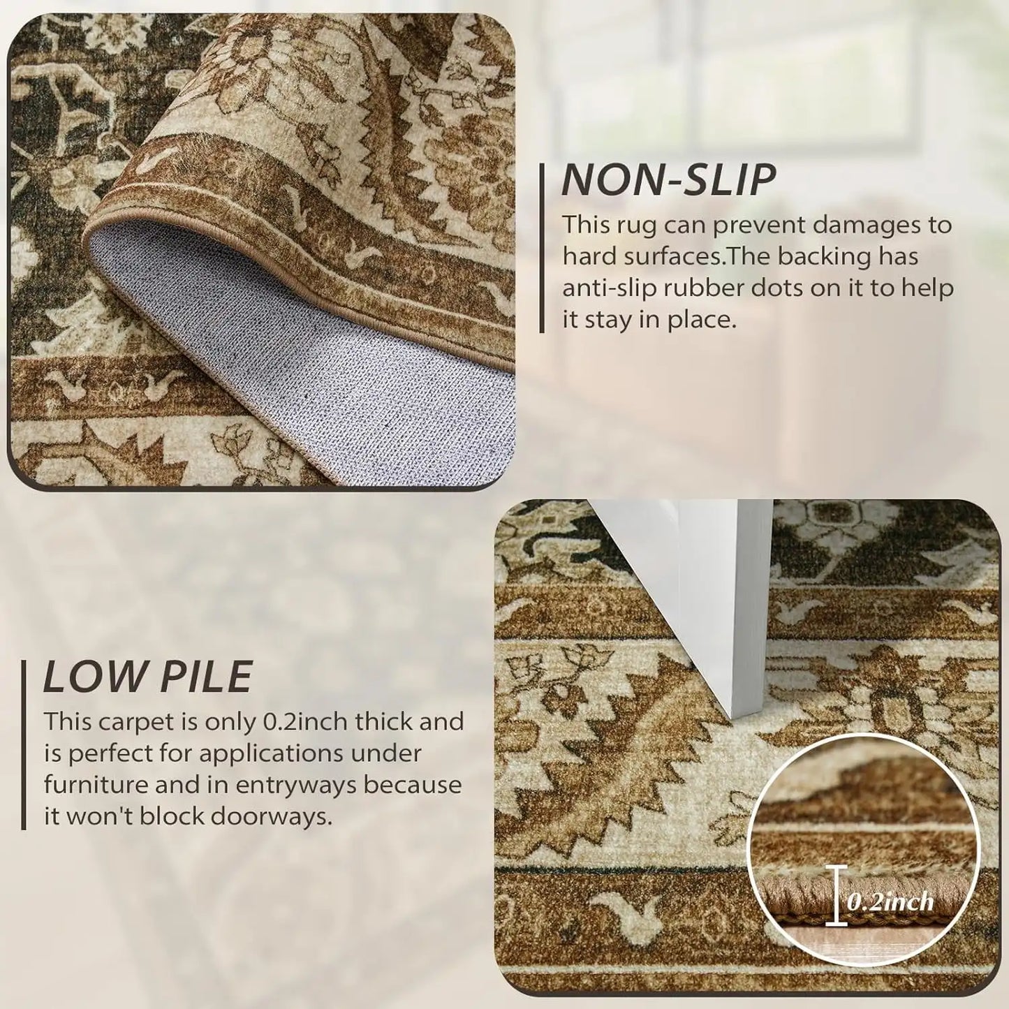 New Vintage Floral Rugs Soft Accent Large Area Rug Fluffy Carpet for Bedroom Living Room