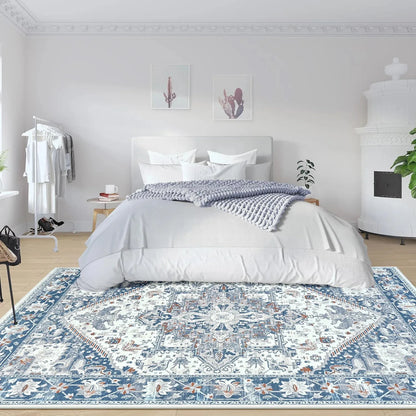 Faux Cashmere Vintage Floral  Soft Accent Area Rug, Low Pile for Living Room Bedroom