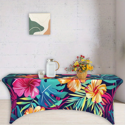 2PCS Vibrant Tropical Print Stretchable Tablecloth - Wrinkle & Stain Resistant