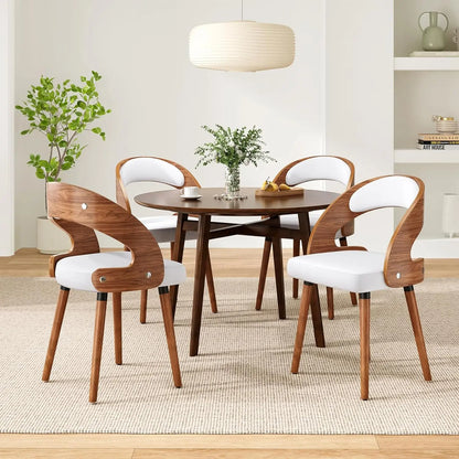 Wood Dining Chairs, Set of 4 Modern Upholstered Dining Chairs with Curved Backrest for Kitchen, Dining Room, Living Room,