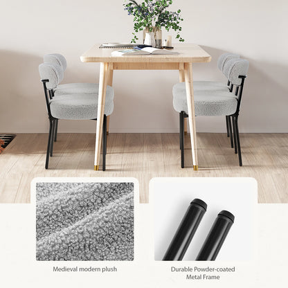 Ergonomic Round Dining Chairs Set of 2 Plush Fabric Kitchen Chairs with Curved Backrest Metal Legs