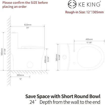 Quiet Dual & Powerful Flush Modern Toilet for Small Bathroom, Space Saving Toilet with Soft Close Seat, 12'' Rough-In
