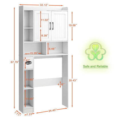 Bathroom Organizer Storage Wood Over The Toilet Storage Cabinet with Barn Doors &Toilet Paper Stand 67'' Tall Toilet Rack