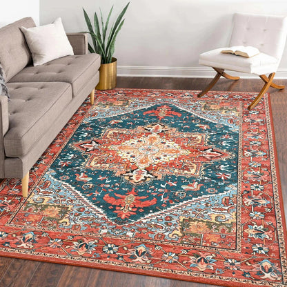 Faux Cashmere Vintage Floral  Soft Accent Area Rug, Low Pile for Living Room Bedroom