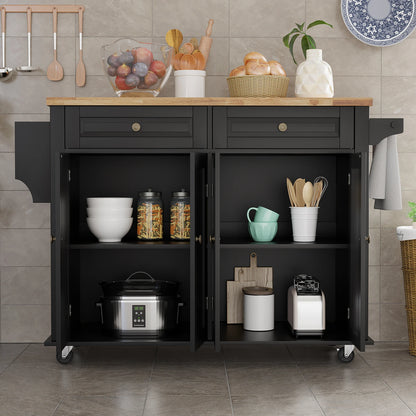 Rolling Kitchen Island with Drop Leaf – Movable Kitchen Carts on Wheels Island with Storage Cabinet