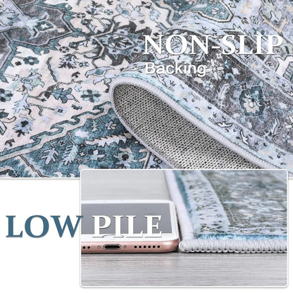 Washable Area Rugs 8x10 Living Room Rug Vintage Medallion  Soft Floor Cover Low Pile Non-Slip