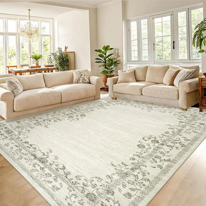 Washable Floral Area Rug