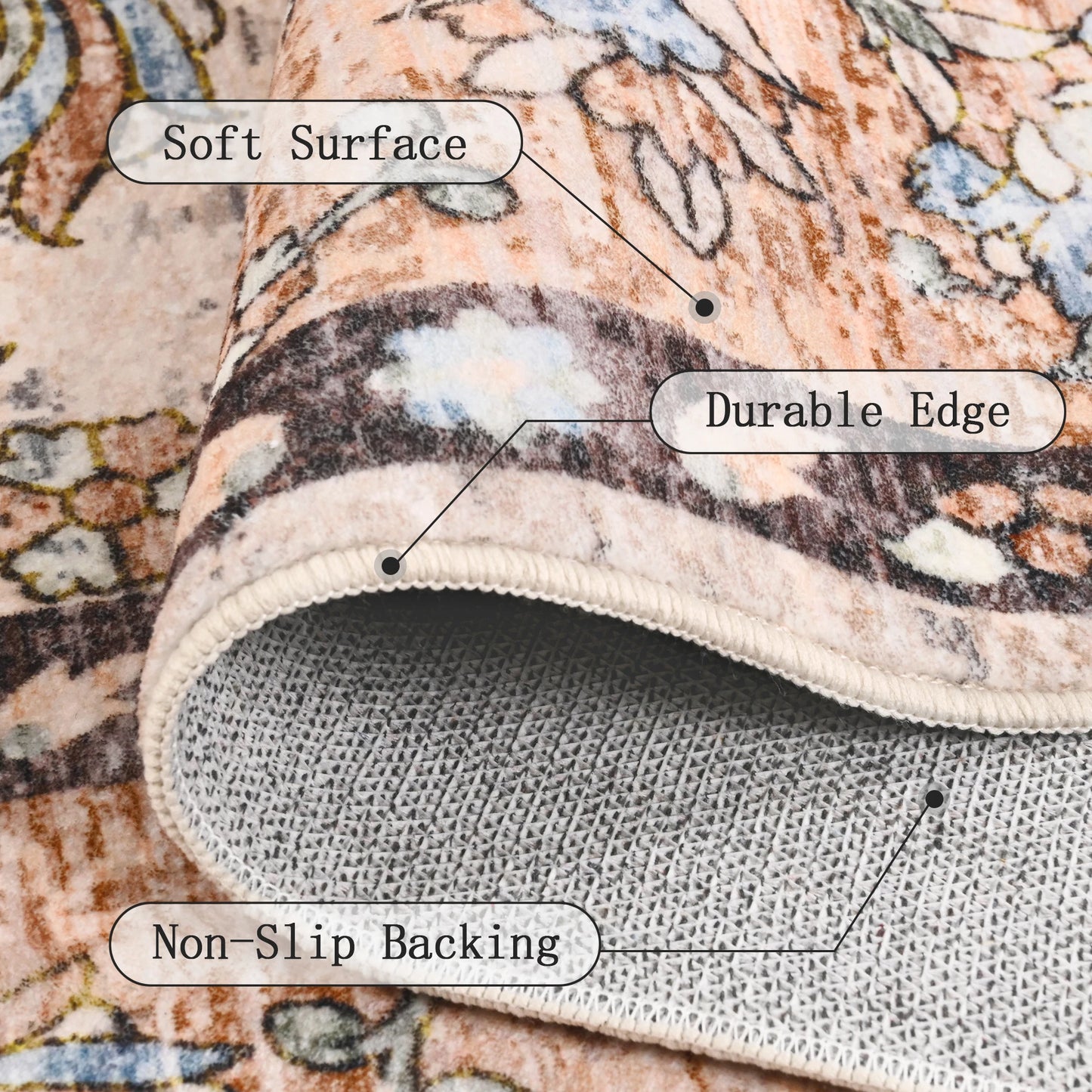 Vintage Area Rugs Low Pile Machine Washable