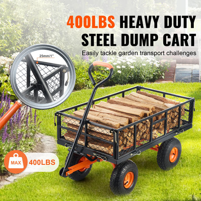 Garden Cart Sturdy Metal Utility Wagon with Simple Assembly Versatile Dump Cart Wheelbarrow with 400/880lbs Capacity