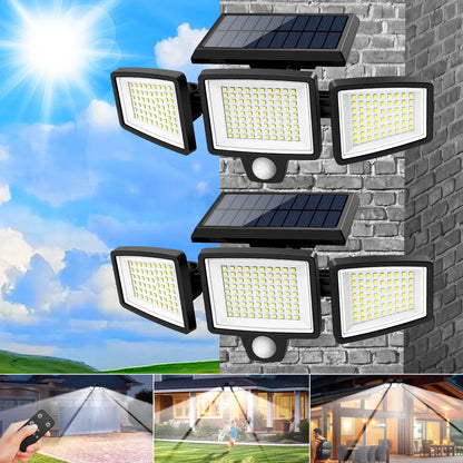 (5/4/3/2/1 pcs) 3-Head Solar Outdoor Light, Motion Sensor Security Light with Wireless Remote Control