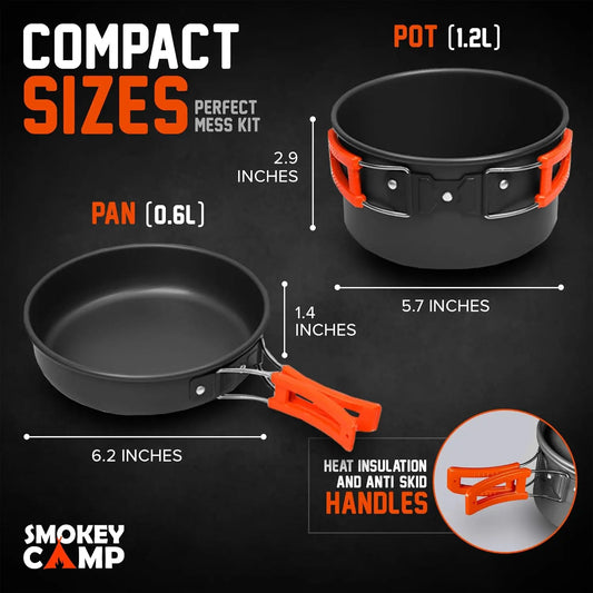 Camping Cookware Mess Kit Set with Stove - Backpacking Camping Pots and Pans Set All in One Non-Stick Camping Cooking Set