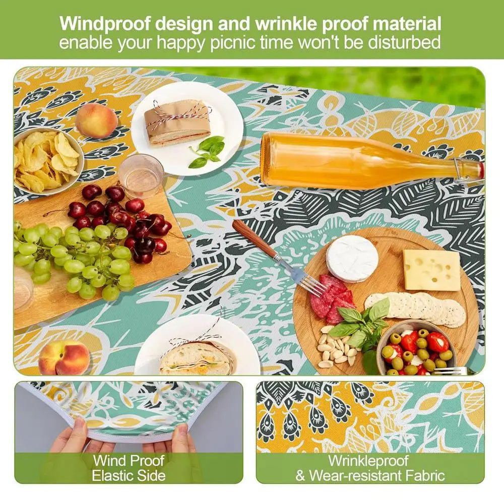 3pcs Picnic Table Covers With Elastic Tablecloth For Outdoor Parties And Camping
