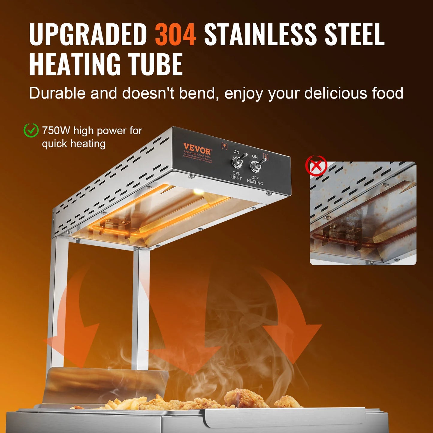 750W French Fry Food Warmer Commercial Food Heating Lamp