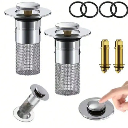 2Pcs Bathroom Sink Stopper, Universal Replacement   Stainless Steel Sink Drain Filter with Hair Catcher,1.1-1.45Inch