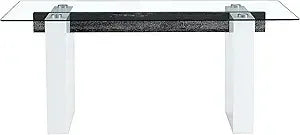 71" Glass Dining Table Set for 6, 7 Piece Dining Table Set with Tempered Glass Top & 6 White PU Leather Ergonomic Chairs, Modern