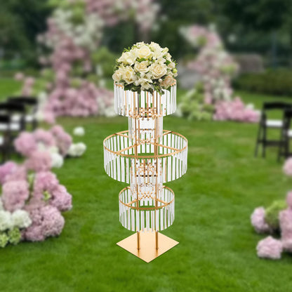 5 Tiers Gold Wedding Centerpieces Flower Stand Vase Centerpiece Acrylic Flower Stand with Hanging Acrylic
