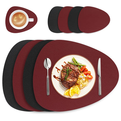Irregular Shape PU Leather Placemats Set Oil-Proof Waterproof Dual-Sided Place Mats for Kitchen Bistro Tables Bars Coffee Shops