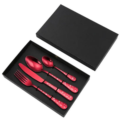 4pcs/set High Quality Christmas Flatware Set Stainless Steel Red Green Dinnerware Knife Fork Spoon Cutlery Dishwasher Safe
