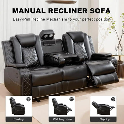 Power Living Room Furniture Sets,Electric Recliner Chair with LED Light,Sectional Sofa Loveseat with Wireless Charging