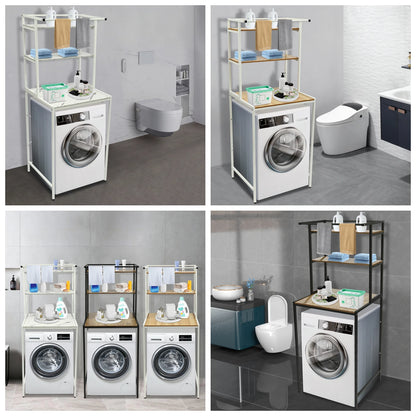 Over Washer and Dryer Storage Shelves 3 Tiers Standing Clothes Drying Rack with Basket for Laundry Room Balconies Porches
