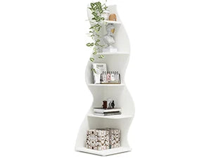 Modern 5-Tier Corner Bookshelf, Stylish Corner Bookcase Storage Rack Plant Stand with Unique Shape for Living Room, Home Office