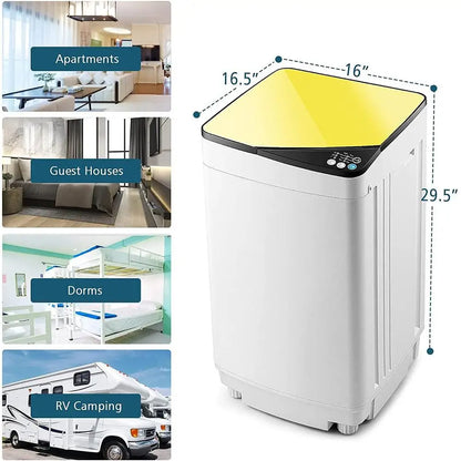 Full Automatic Portable Washing Machine Compact Laundry Washer Spin Dryer with Barrel Light Drain Pump Ideal Apartments