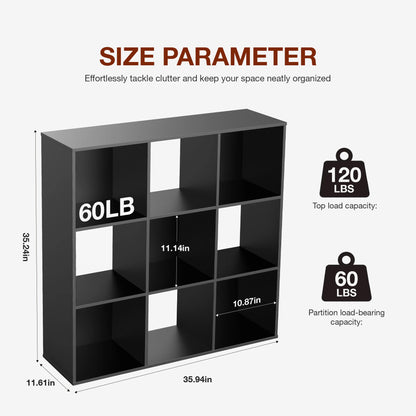 9 Cube Storage Organizer Wooden Shelf Bookcase Open Bookshelf for Living Room and Home Office Display Storage Bookcase