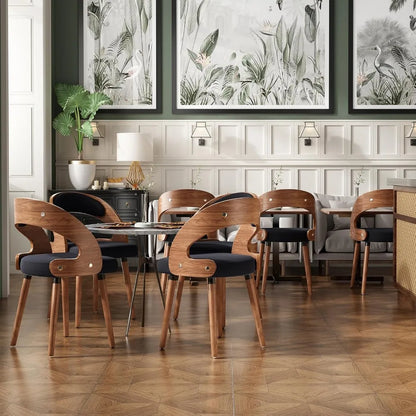 Wood Dining Chairs, Set of 4 Modern Upholstered Dining Chairs with Curved Backrest for Kitchen, Dining Room, Living Room,