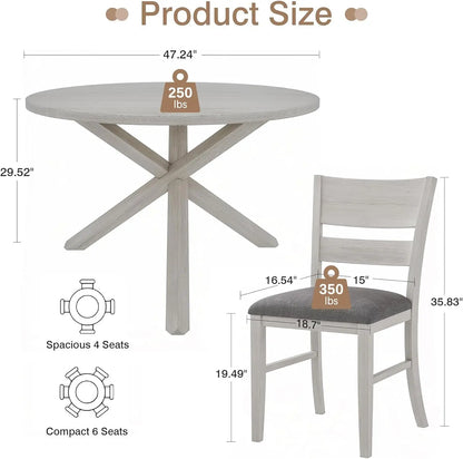 4-Piece Solid Wood Dining Table Set for 4-6, Modern Breakfast Dinette Kitchen Table with Chairs