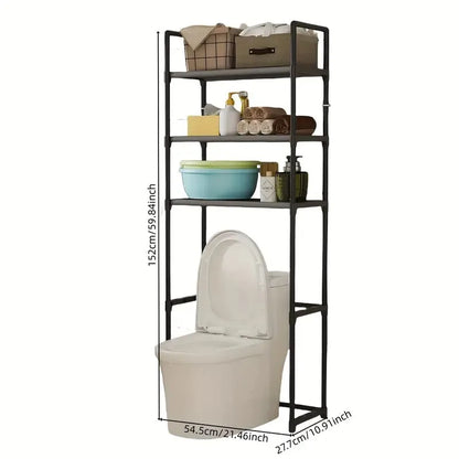 3-Tier Metal Bathroom Rack | Over Toilet Storage Shelf, No Drill Freestanding Organizer with Black Frame