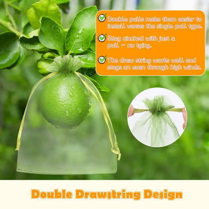 100pcs Drawstring Mesh Bags Fruit Cover Pest Barrier Protective Nets Insect anti-mosquito Net Bag Plant Garden Supplies