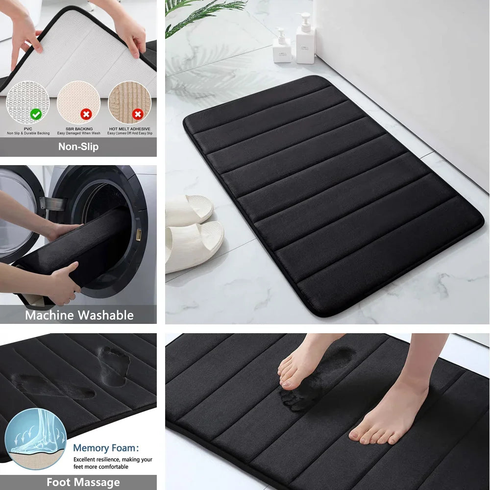 Super Absorbent Bath Mat Memory Foam Carpet Non-slip Bathroom Rug
