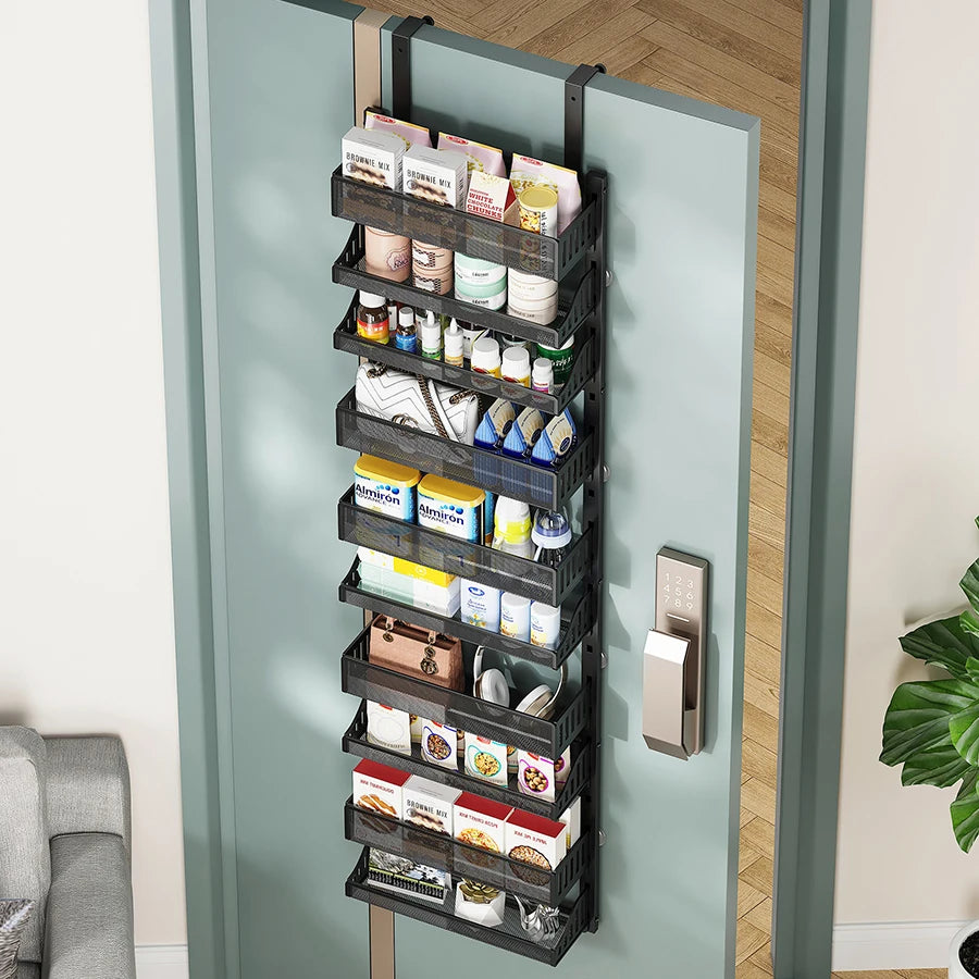 Over The Door Pantry Organizer, 10-Tier Pantry Door Hanging Heavy-Duty Carbon Steel Storage Rack Organizer For Kitchen Spice