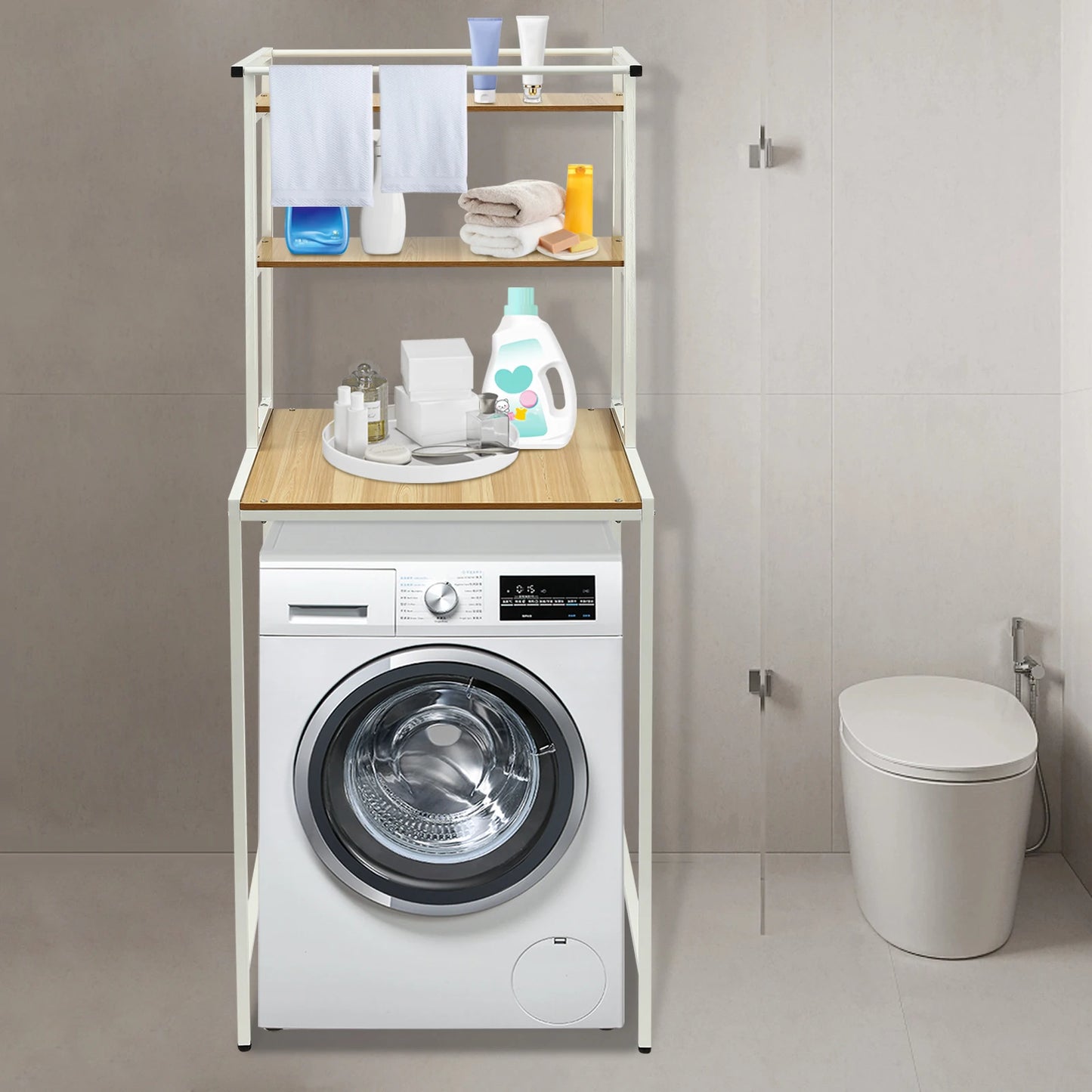 3 Tier Wooden Over The Washer and Dryer Storage Shelf  Washing Machine Storage Shelf for  Laundry Room