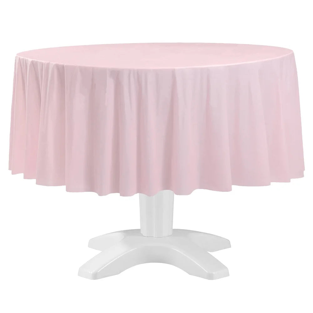 6 Pack 84 Inch Round Light Pink Plastic Table Covers Waterproof Disposable Party Tablecloths Birthday Bridal Shower Events