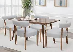 Faux Leather Dining Chairs Set of 4 Upholstered Kitchen & Dining Room Wooden Chairs Mid Century Modern Dining Chairs Low Back