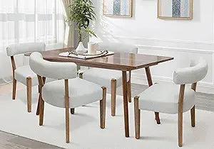 Faux Leather Dining Chairs Set of 4 Upholstered Kitchen & Dining Room Wooden Chairs Mid Century Modern Dining Chairs Low Back
