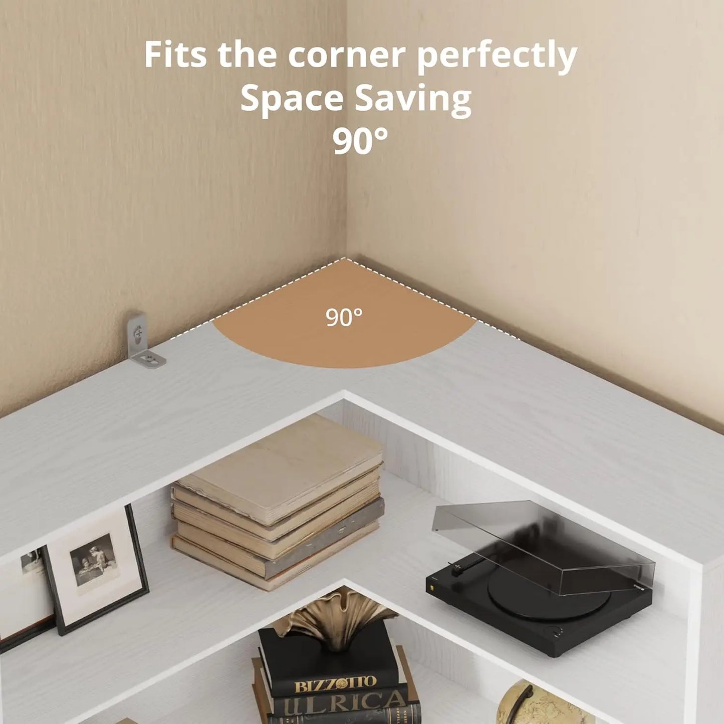 Corner Bookshelf with Baffles, Corner Bookcases 6 Tiers, Shelf Storage Rack for Living Room, Home Office