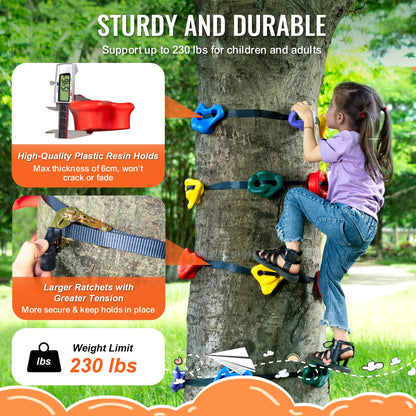 VEVOR 12/20PCs Ninja Tree Climbing KitTree Climbing Holds and 6 Ratchet Straps Large Climbing Rocks for Kids and Adults Climber