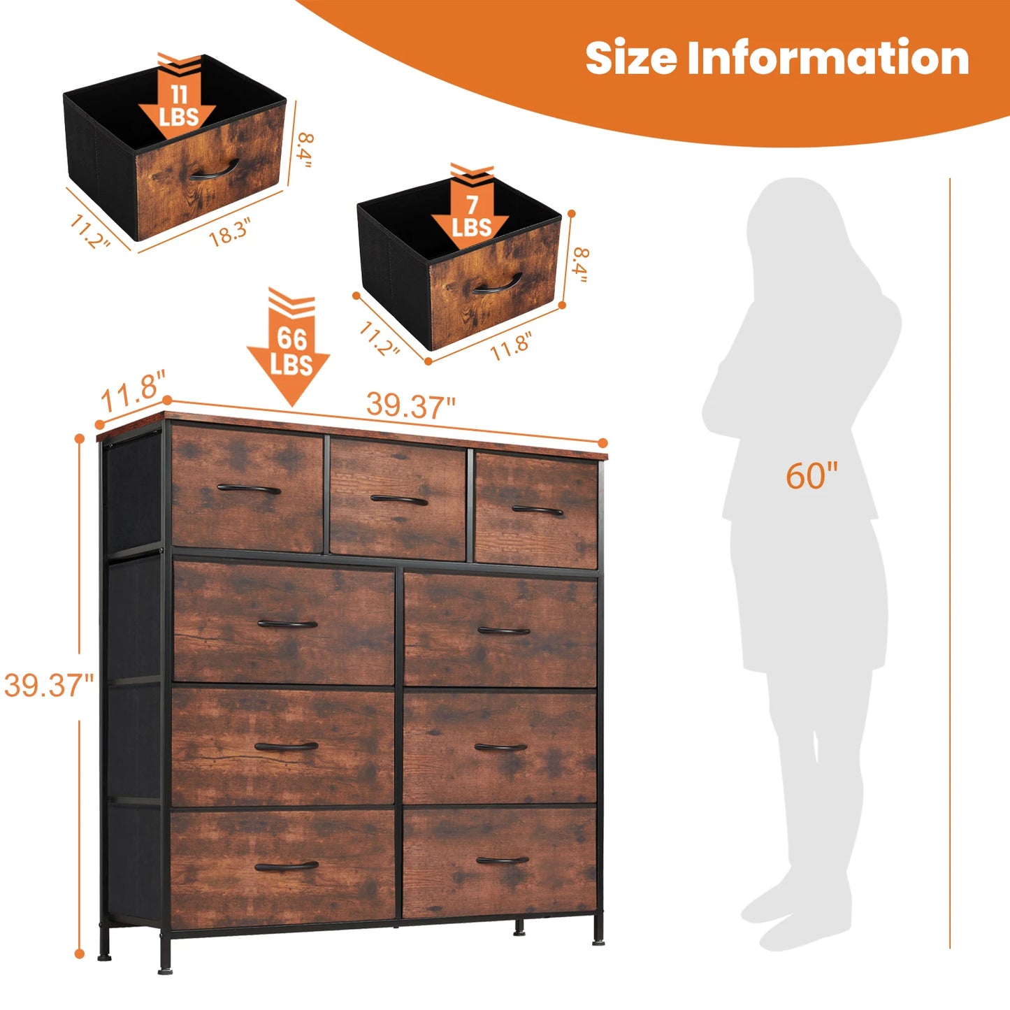 Dresser For Bedroom With 9 Fabric Storage Drawer Wardrobe