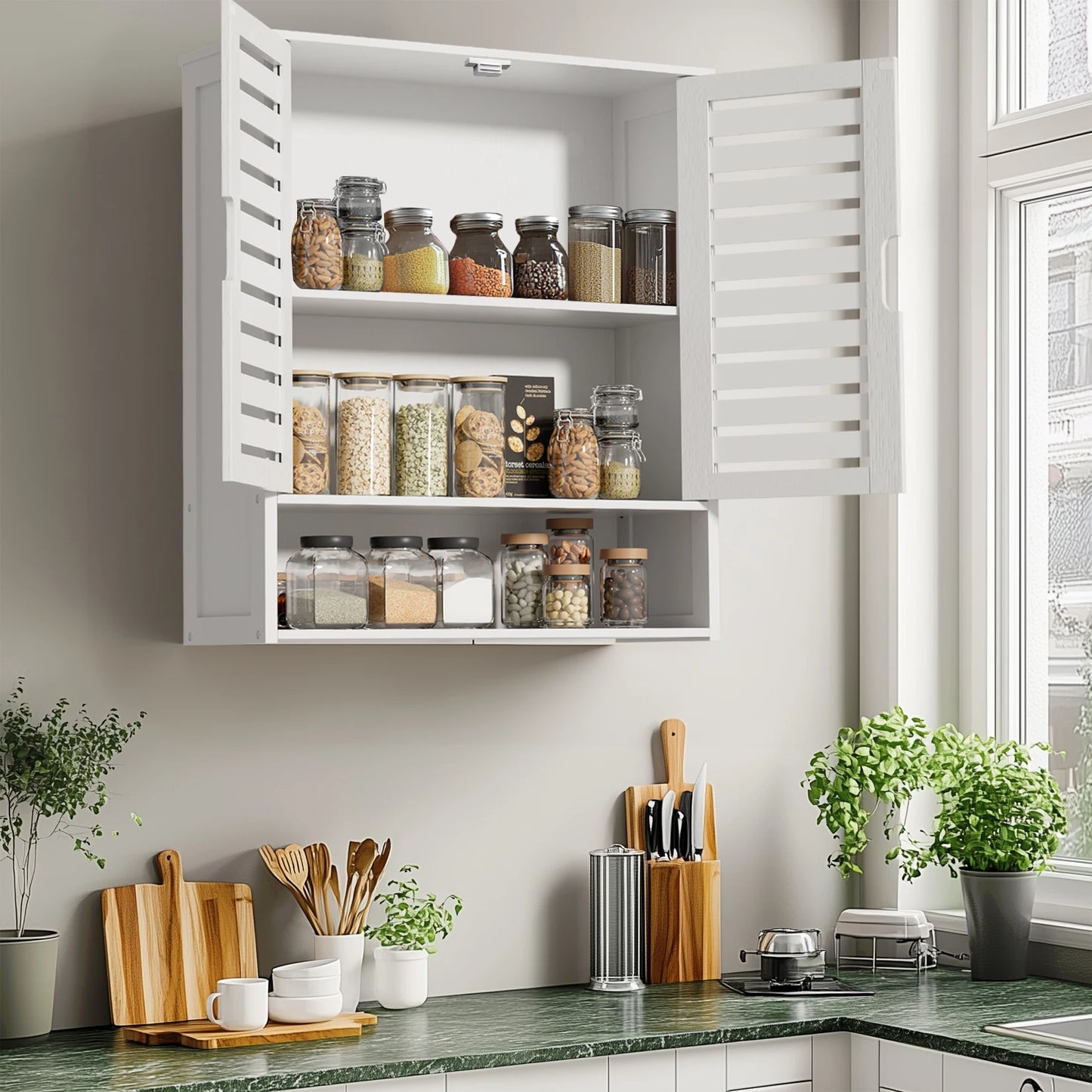 Wall Cabinet Bathroom Storage Cabinet Wall Mounted with Adjustable Shelves Inside, Double Door Medicine Cabinet, Utility Cabinet