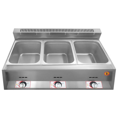 3 Pan Gas Fryer Catering Food Warmer Steam Table Buffet Restaurant 3 Well Deep Fryer Home Kitchen Use