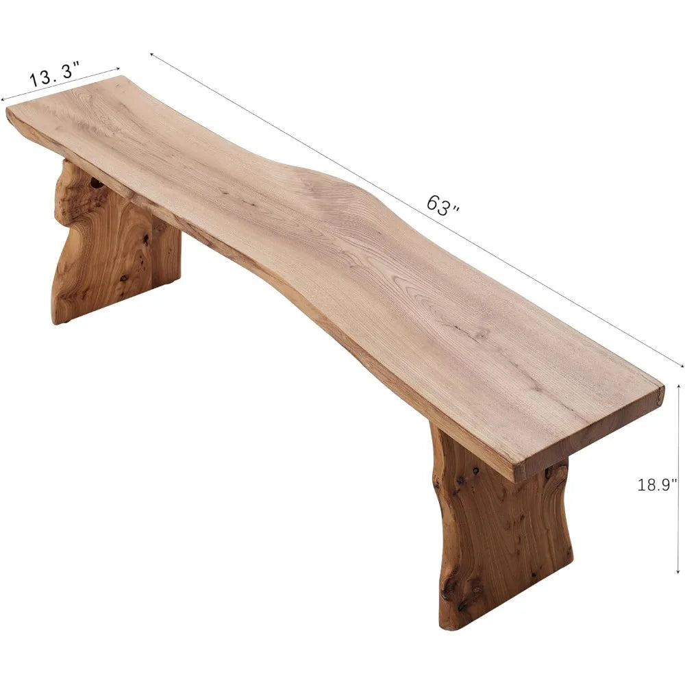 "Elm Wood Dining Bench - Long Bedroom Bench with Footrest Function, Accent Stool for Entryway/Dining Room"