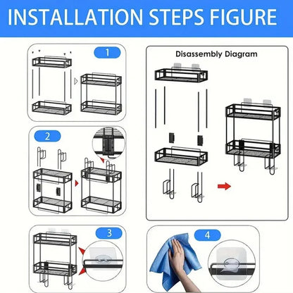 2-Tier Over Toilet Storage Shelf - Wall Mounted with Hooks  Paper Holder, Bathroom Space Saver Organizer for Home,Black