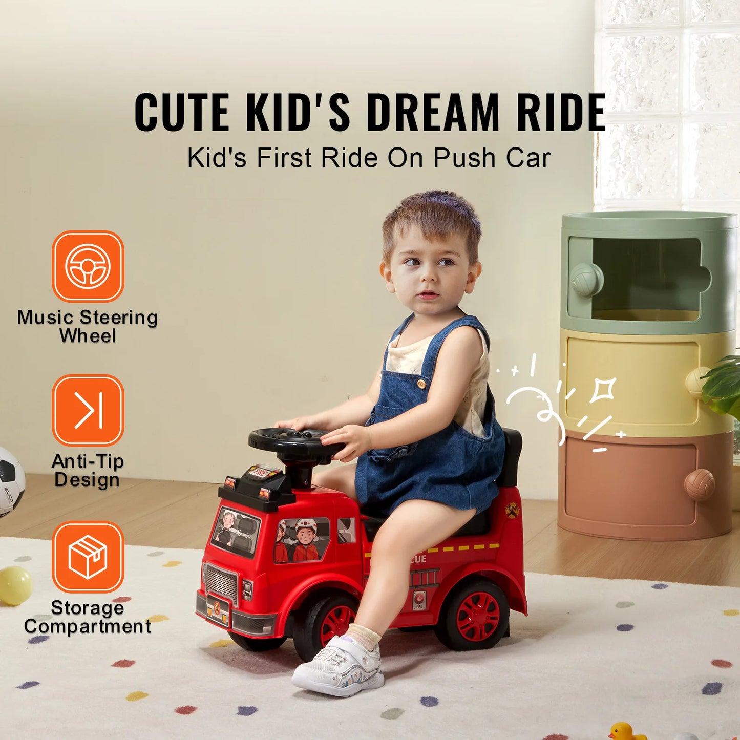 Ride On Push Car Kids Ride On Car with Music Steering Wheel & Under Seat Storage for Toddlers Ages 3-12 Ride Racer
