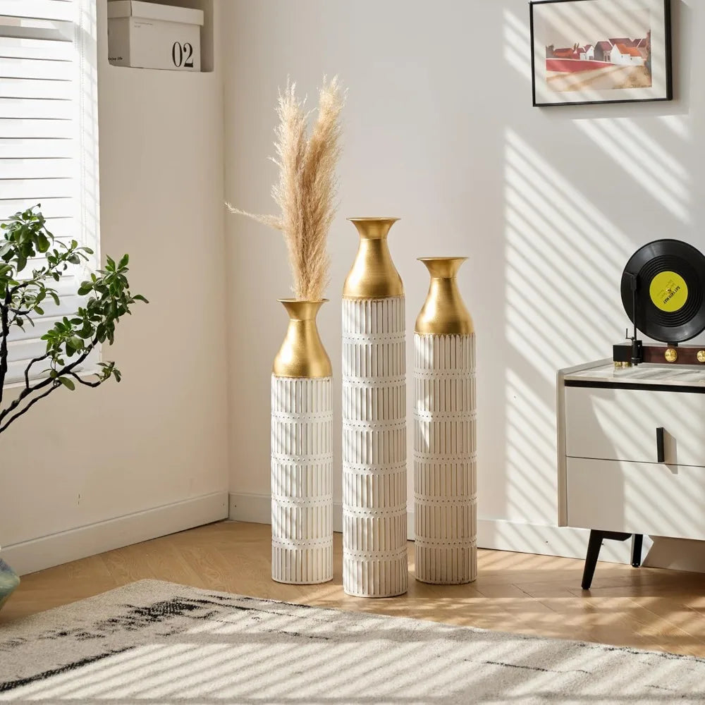 Tall Gold Metal Vase Set of 3