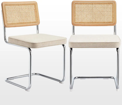 Natural Rattan Dining Chairs Set of 4, Modern Dining Room Chairs with Solid Wood Back for Kitchen